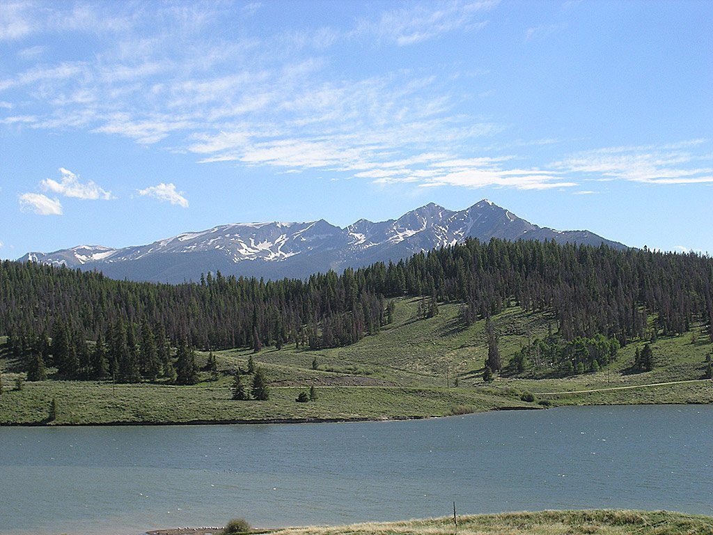 view of forest across lake dillon