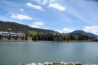 Keystone's Lakeside neighborhood of condos and lodges just across the Snake River from the base of Keystone Mountain.