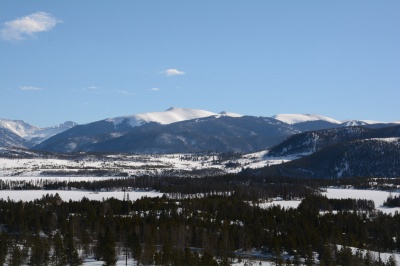 Winter view across Lake Dillon, toward the Tenmile Range